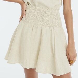 J Crew Smocked-Waist Linen Mini Skirt